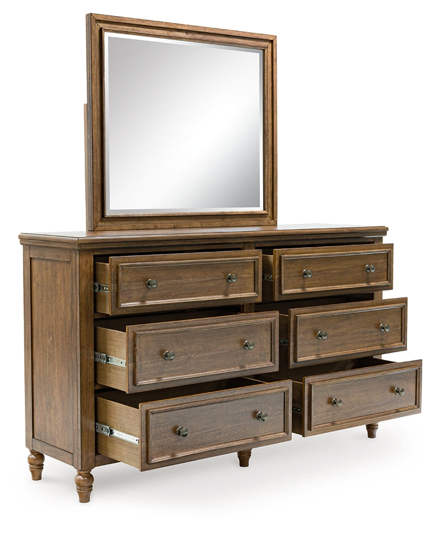 Sturlayne Brown Queen Upholstered Panel Bed & Dresser & Mirror