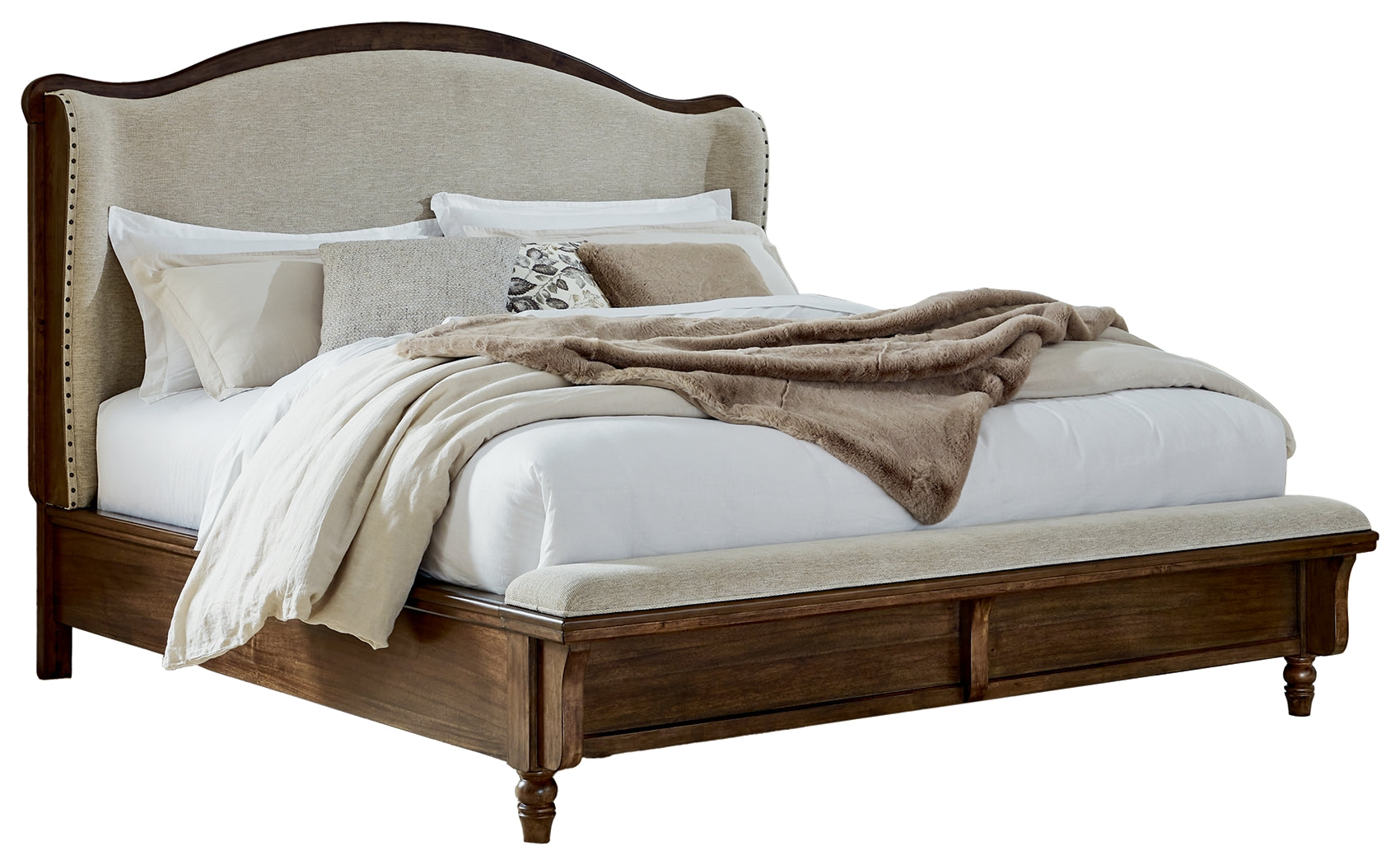 Sturlayne Brown Queen Upholstered Panel Bed & Dresser & Mirror