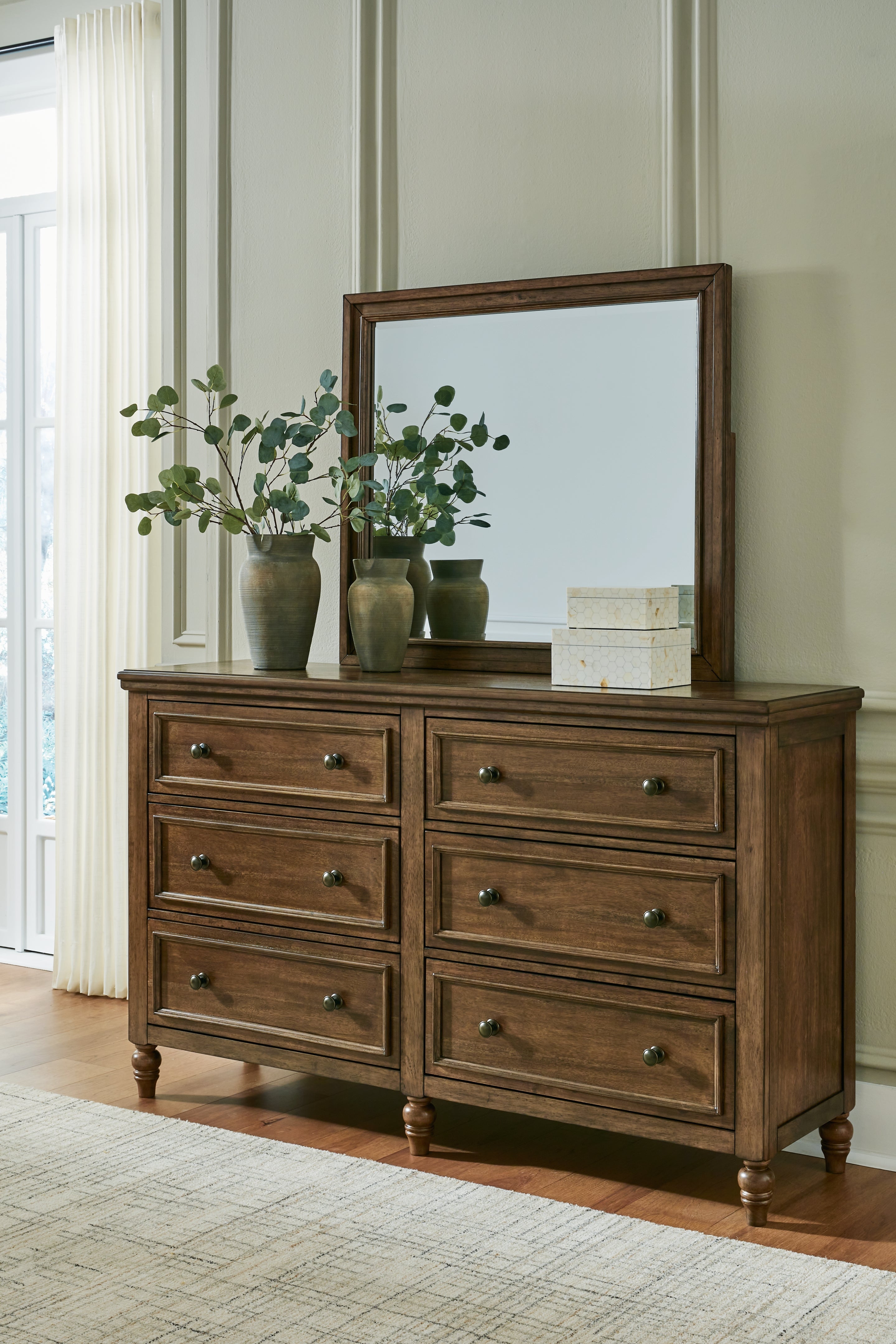 Sturlayne Brown Queen Upholstered Panel Bed & Dresser & Mirror