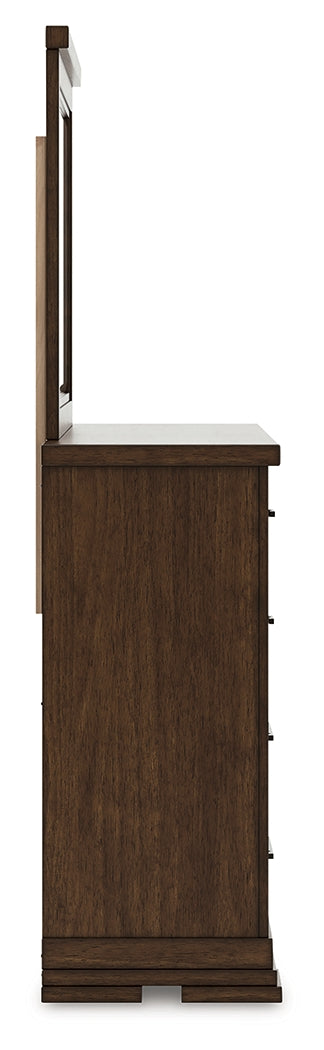 Taffenbrook Medium Brown Queen Panel Storage Bed, Dresser and Mirror