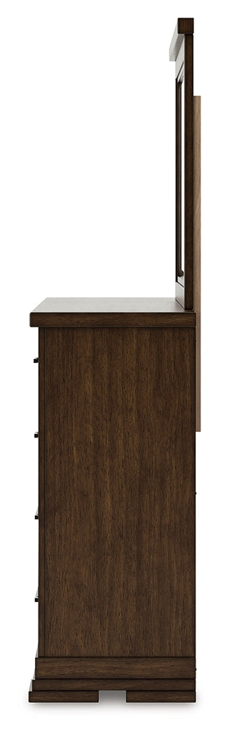 Taffenbrook Medium Brown Queen Panel Storage Bed, Dresser and Mirror