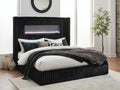 Tayleena Black Queen Upholstered Bed with Fireplace and Wireless Audio