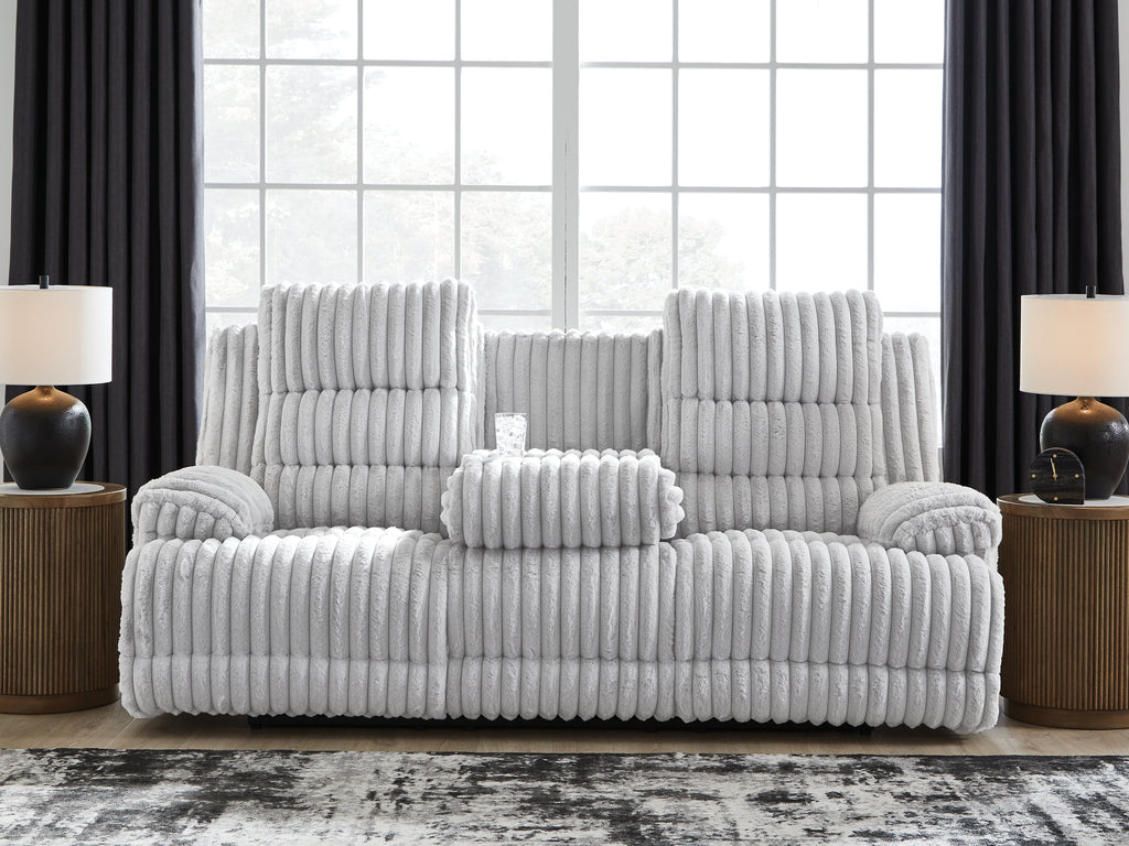 Technique Alloy Power Reclining Sofa with Drop Down Table