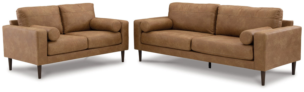 Telora Caramel Sofa and Loveseat