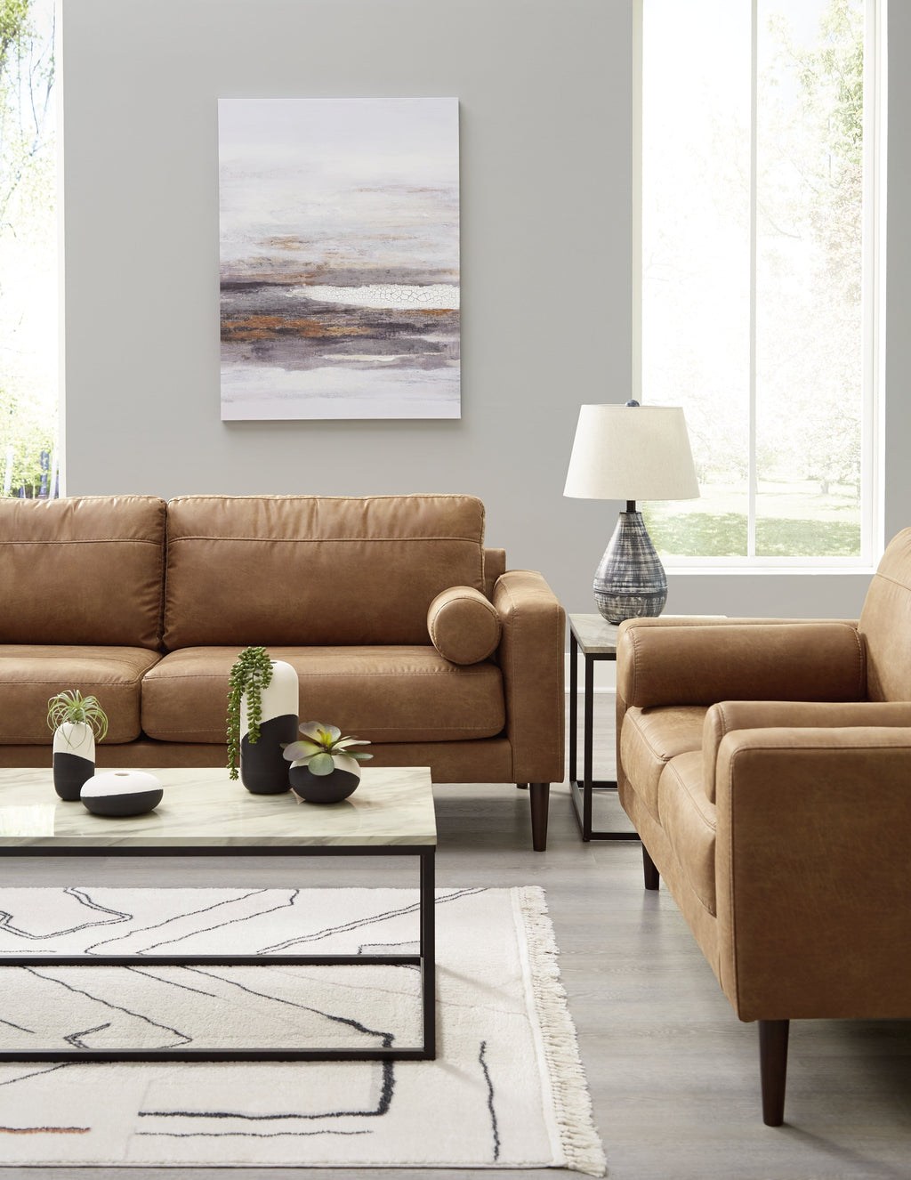 Telora Caramel Sofa and Loveseat