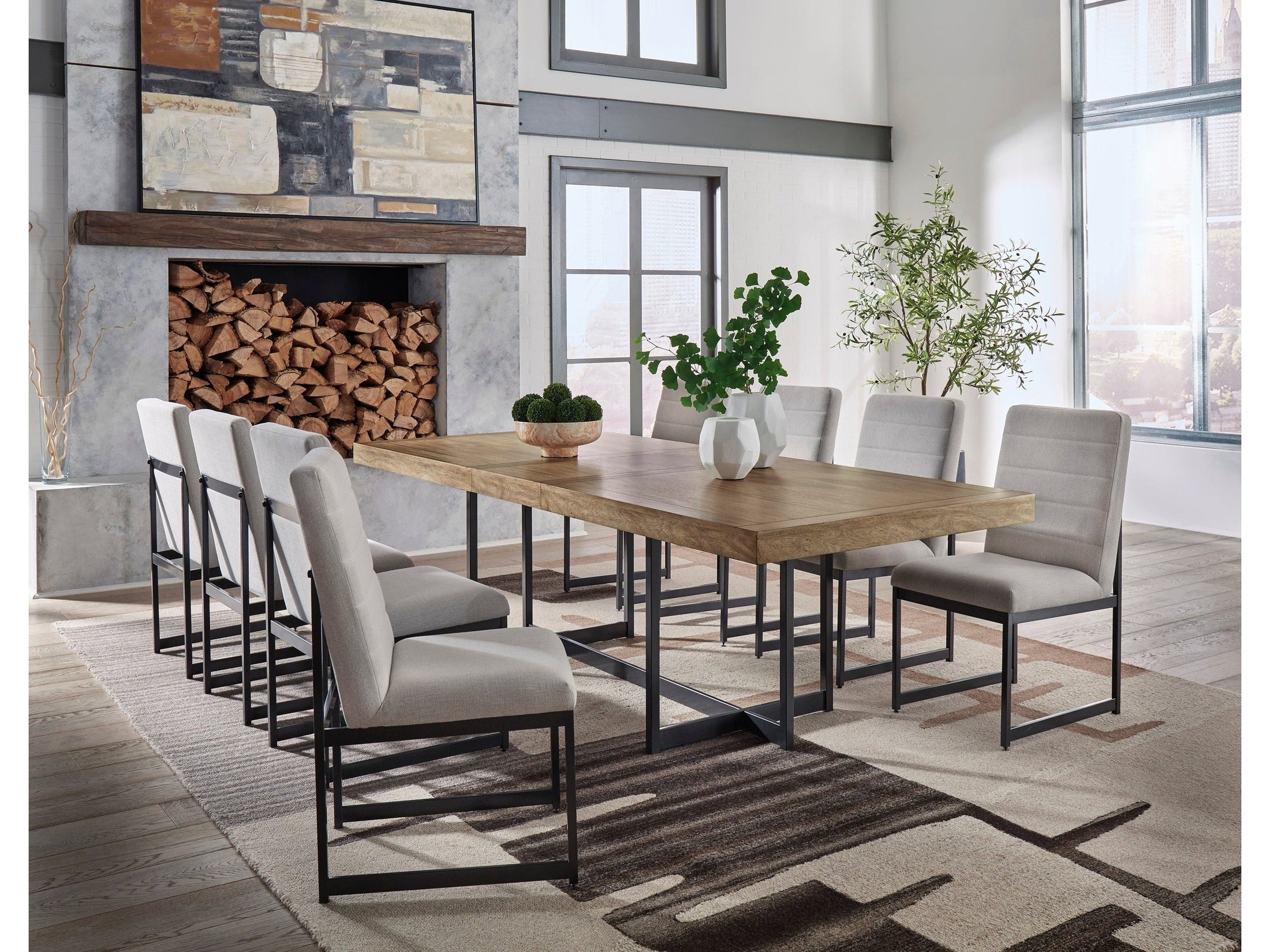 Tomtyn Light Brown Dining Table and 8 Chairs