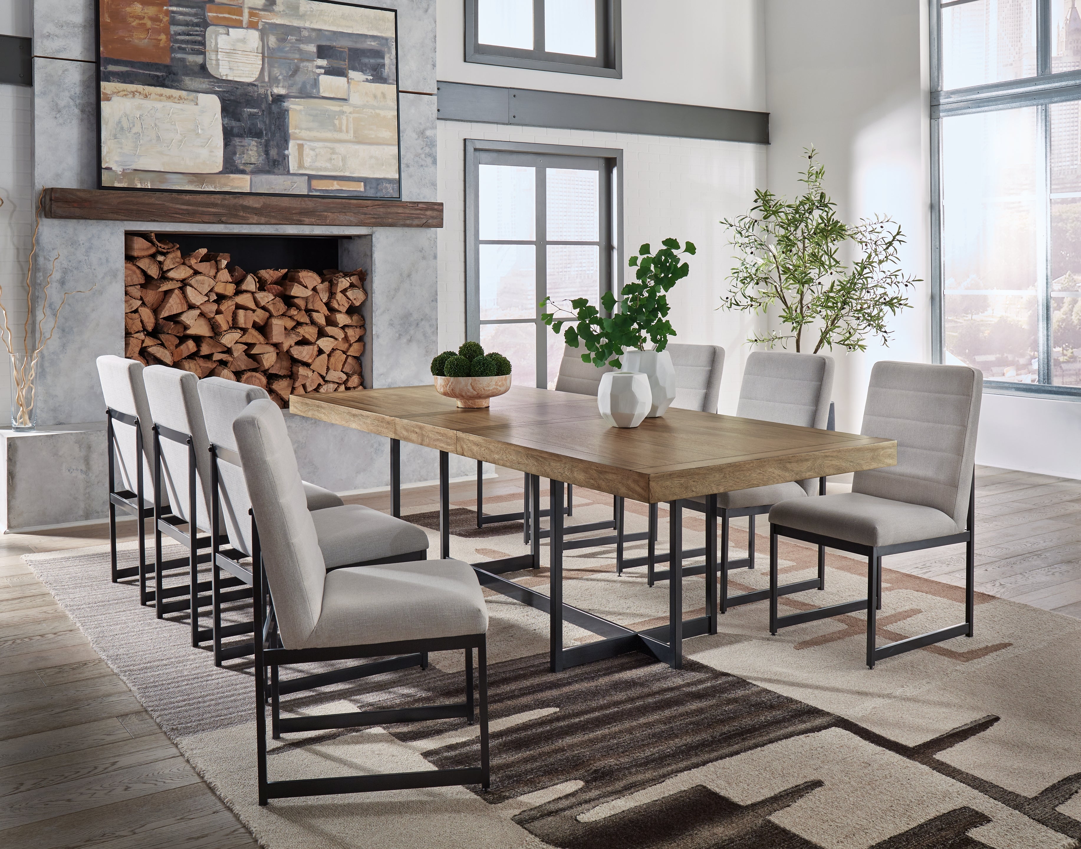 Tomtyn Light Brown Extension Dining Table and 8 Chairs