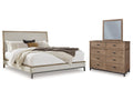 Tomtyn Light Brown Queen Upholstered Bed, Dresser and Mirror