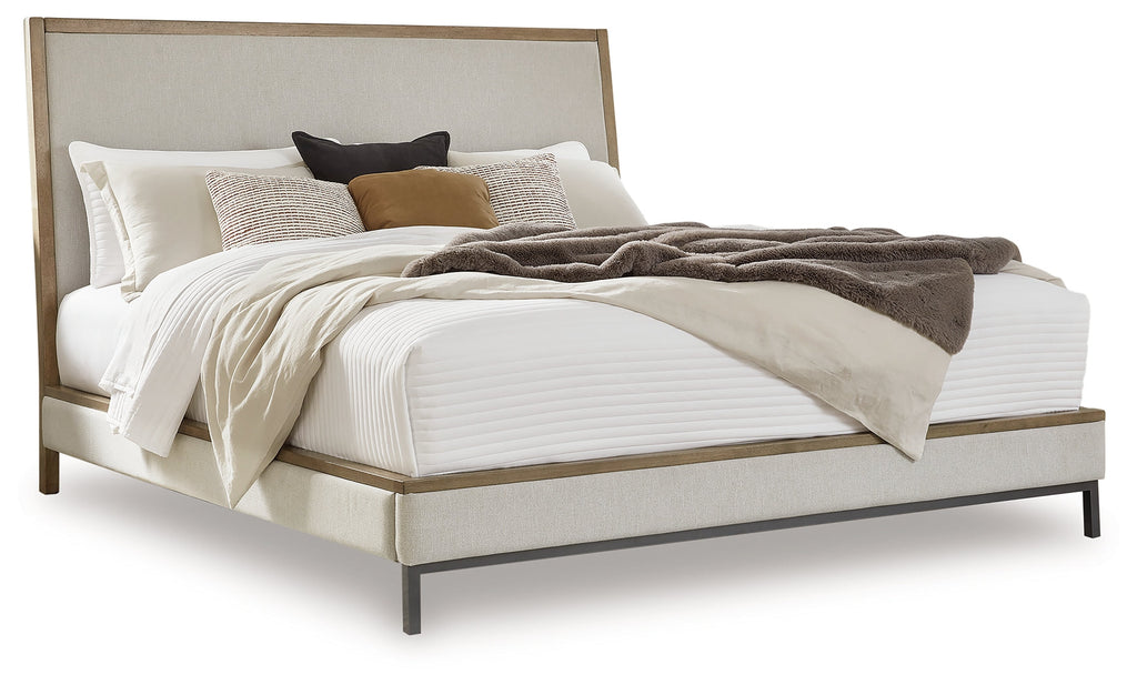 Tomtyn Light Brown Queen Upholstered Bed, Dresser and Mirror