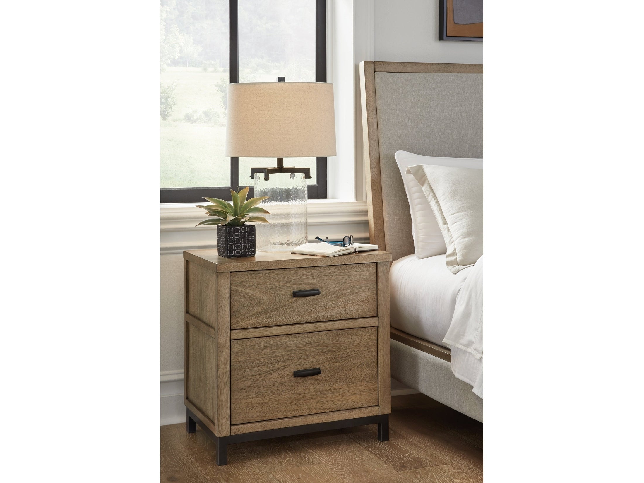 Tomtyn Light Brown Two Drawer Nightstand
