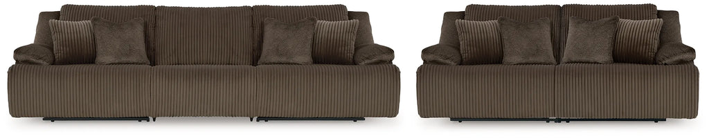 Top Tier Chocolate 3 Pc Reclining Sofa and 2 Pc Reclining Loveseat
