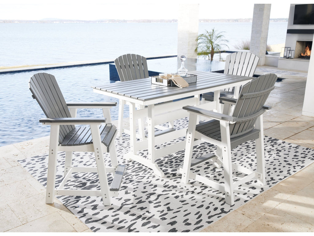 Transville /White Outdoor Counter Height Dining Table w/4 Barstools, Gray