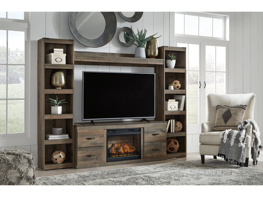 Trinell Brown 4-Piece Entertainment Center with Electric Fireplace