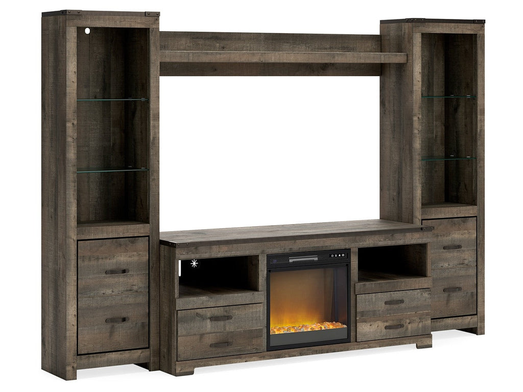 Trinell Brown 4-Piece Entertainment Center with Electric Fireplace