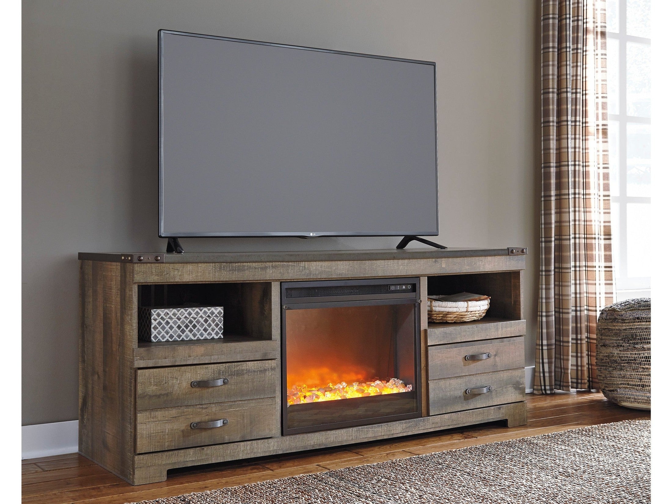 Trinell Brown 63" TV Stand w/ W100-02 Electric Fireplace