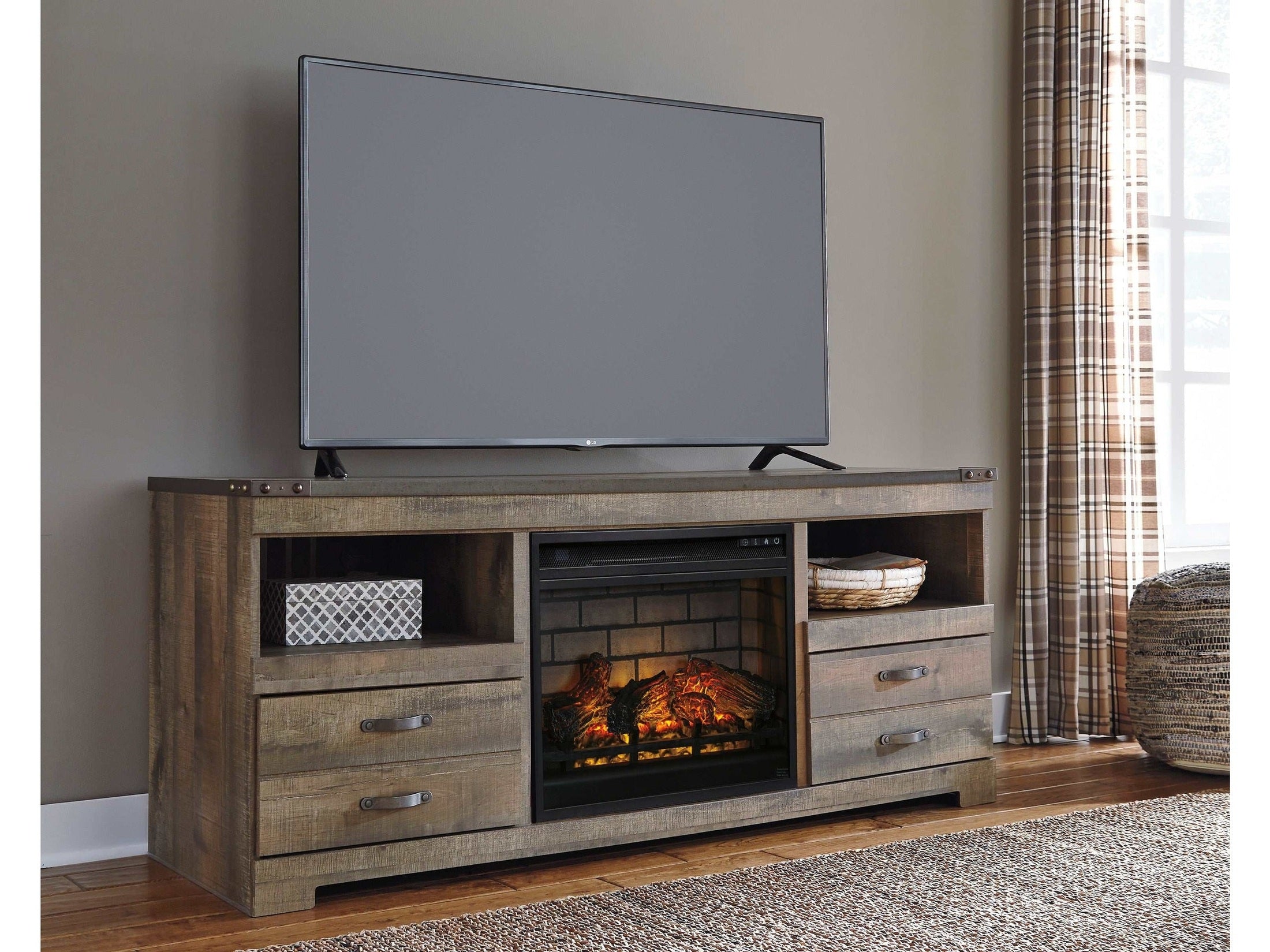 Trinell Brown 63" TV Stand w/ W100-101 Electric Fireplace