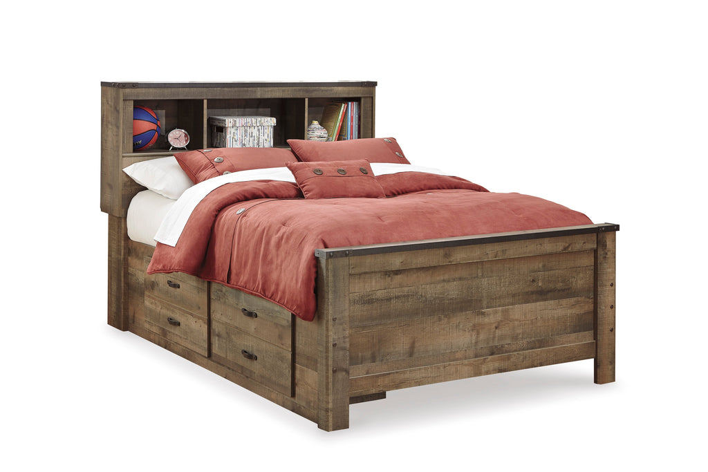 Trinell Brown Full Bookcase Bed with 2 Storage Drawers