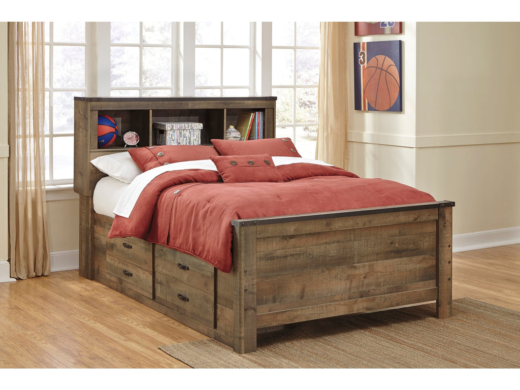 Trinell Brown Full Bookcase Bed with 2 Storage Drawers