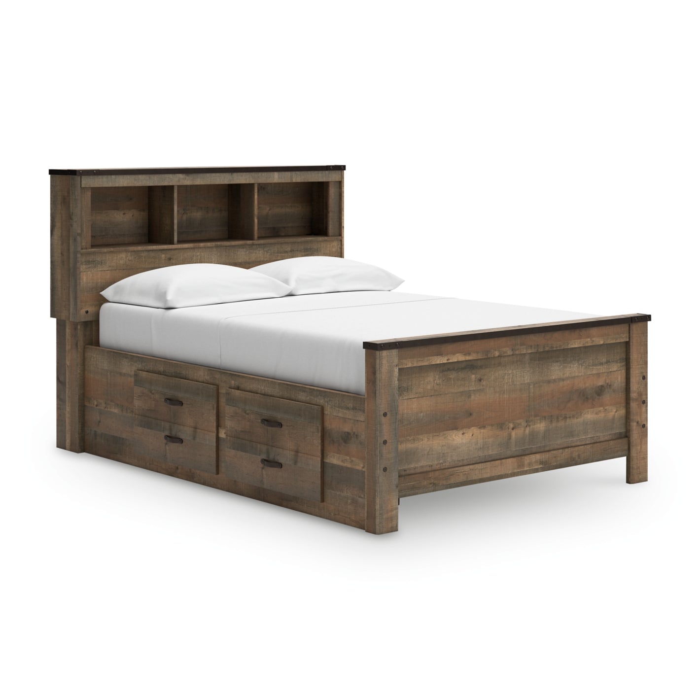 Trinell Brown Full Bookcase Bed with 2 Storage Drawers