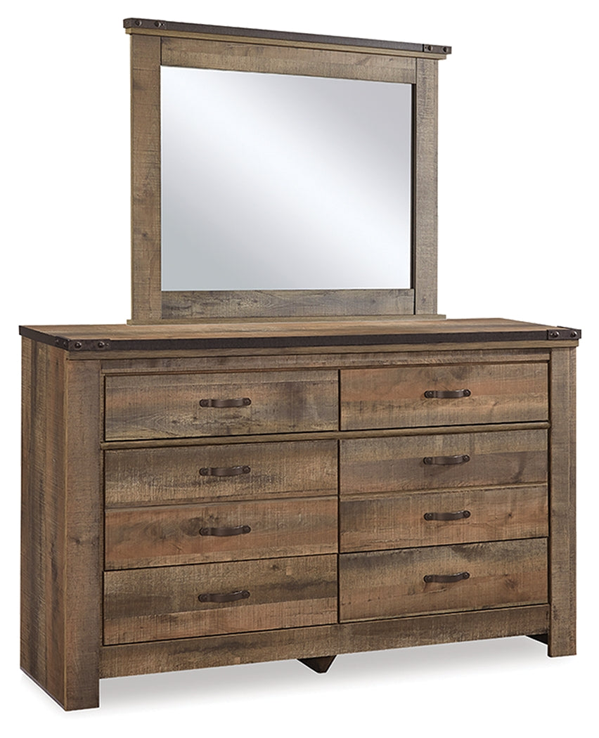 Trinell Full Bookcase Storage Bed & Dresser & Mirror & Chest & 2 Nightstands, Brown