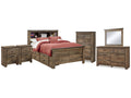 Trinell Full Bookcase Storage Bed & Dresser & Mirror & Chest & 2 Nightstands, Brown