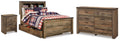 Trinell Brown Full Bookcase Storage Bed, Dresser and Nightstand