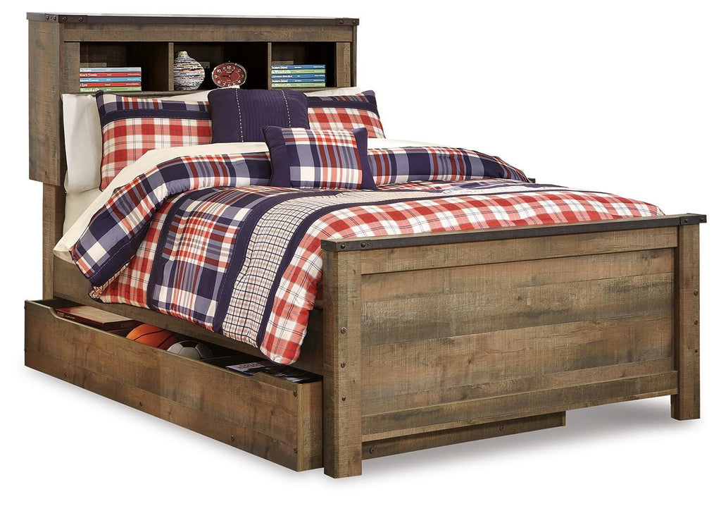 Trinell Brown Full Bookcase Storage Bed, Dresser and Nightstand