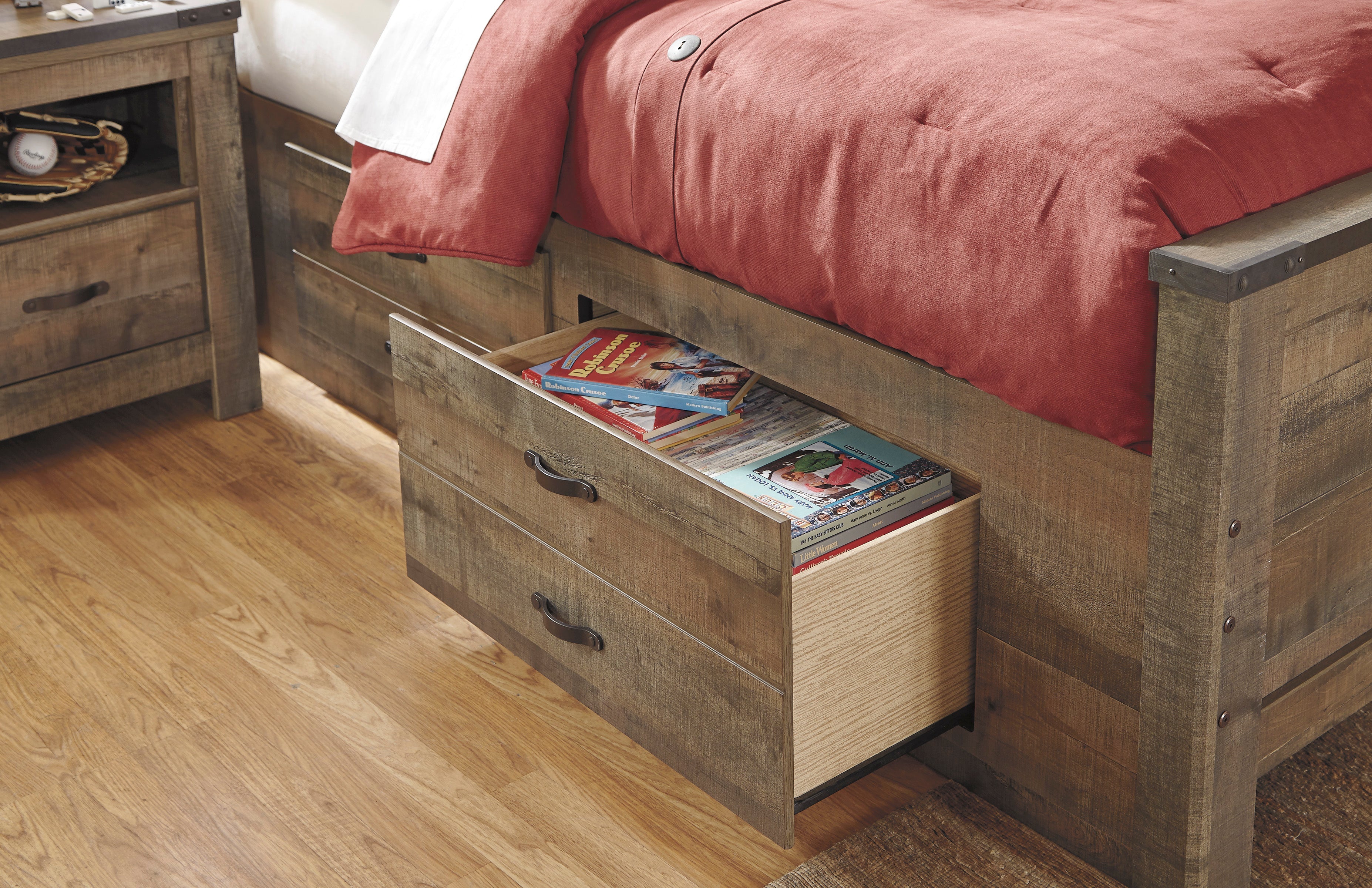 Trinell Brown Full Bookcase Bed with 2 Storage Drawers