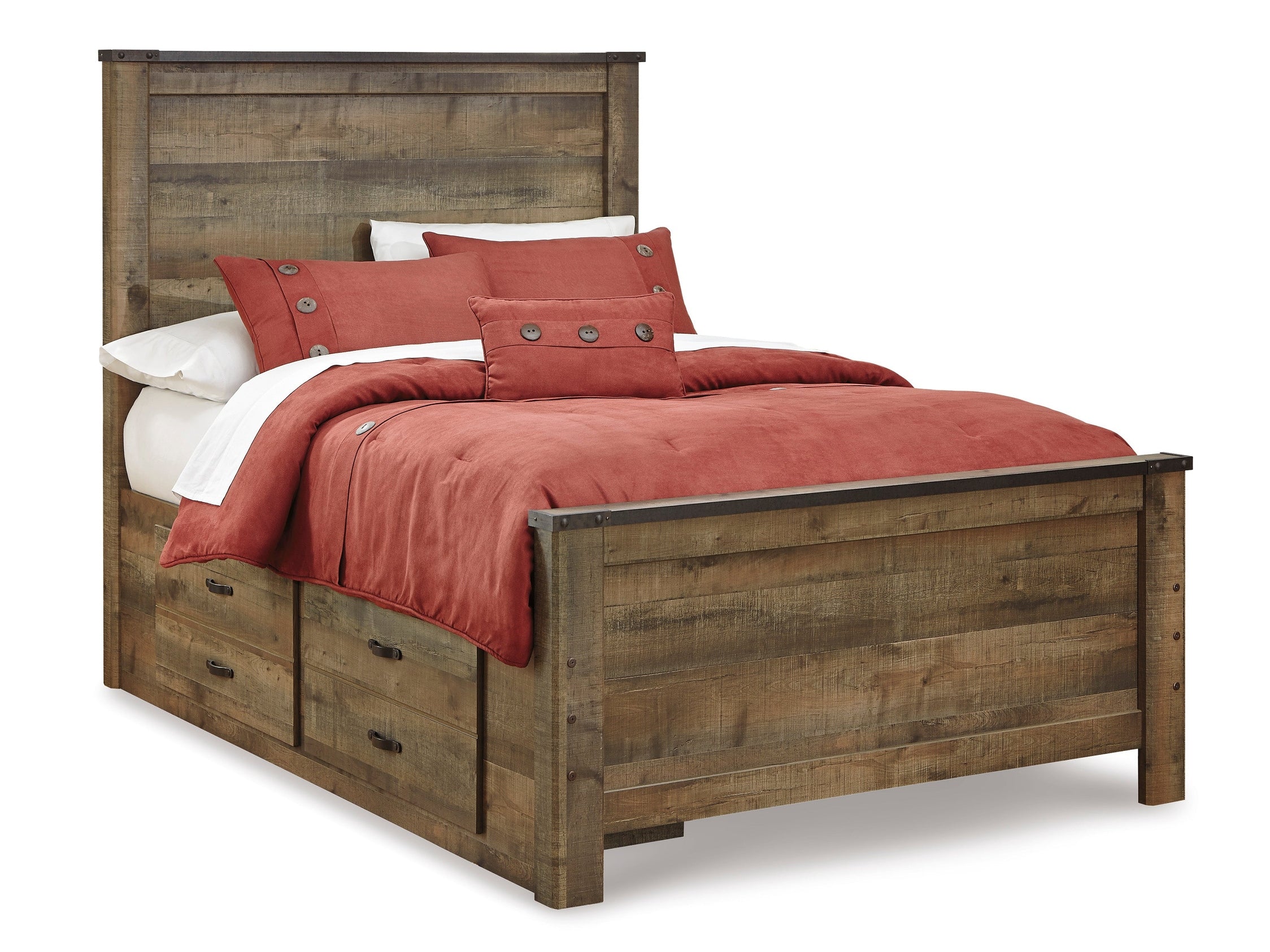 Trinell Brown Full Panel Bed with 2 Storage Drawers