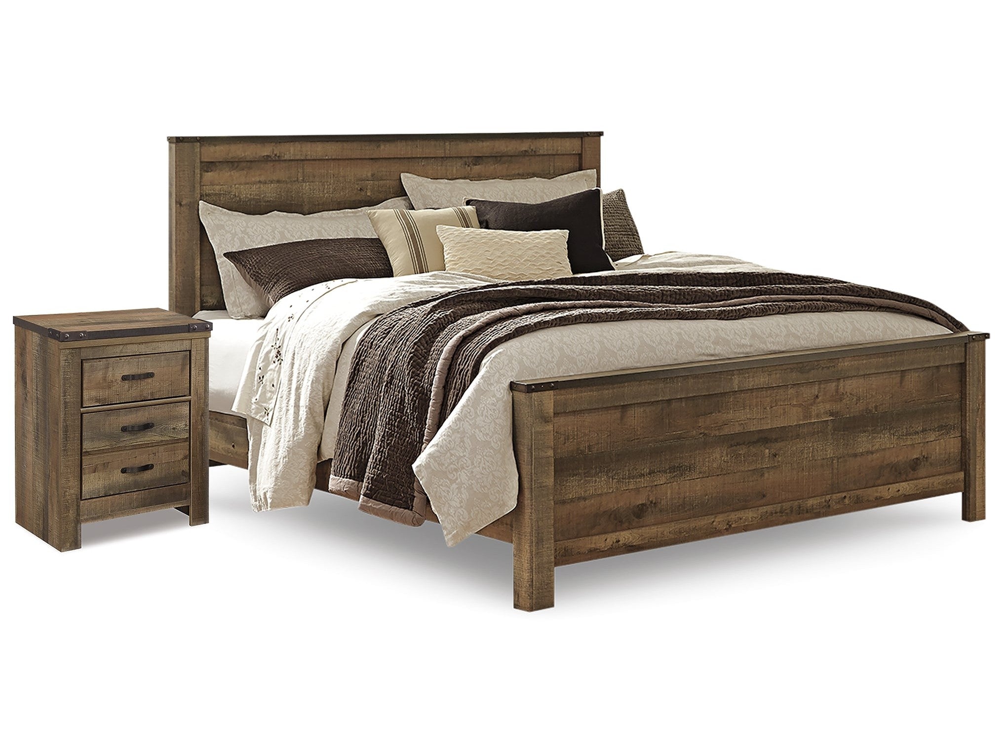 Trinell Brown King Panel Bedroom Set with Nightstand