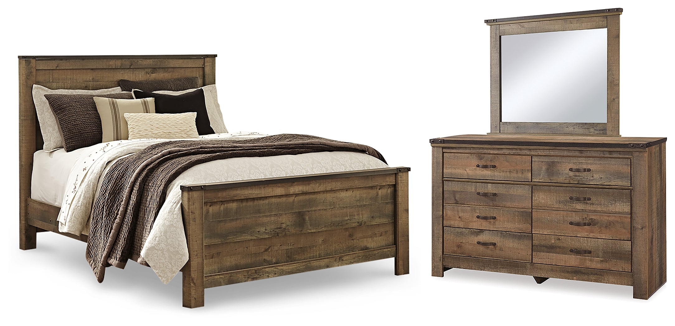 Trinell Brown Queen Panel Bed, Dresser and Mirror