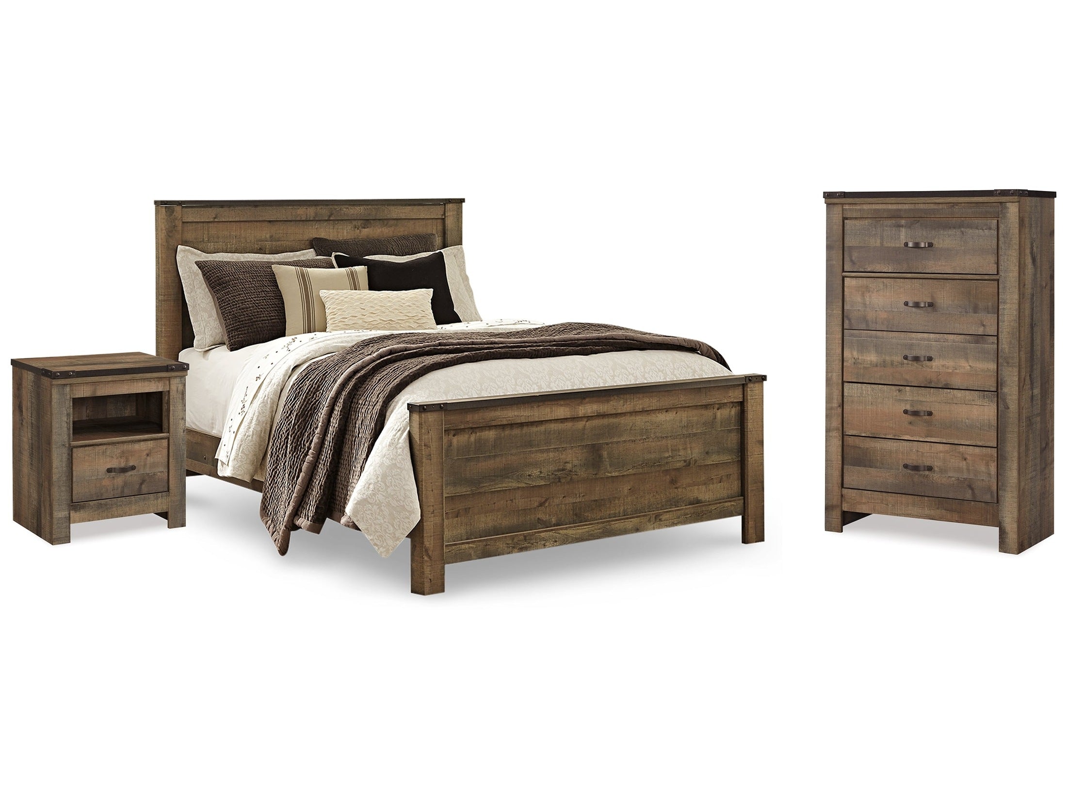 Trinell Brown Queen Panel Bedroom Set with Chest and 2 Nightstands