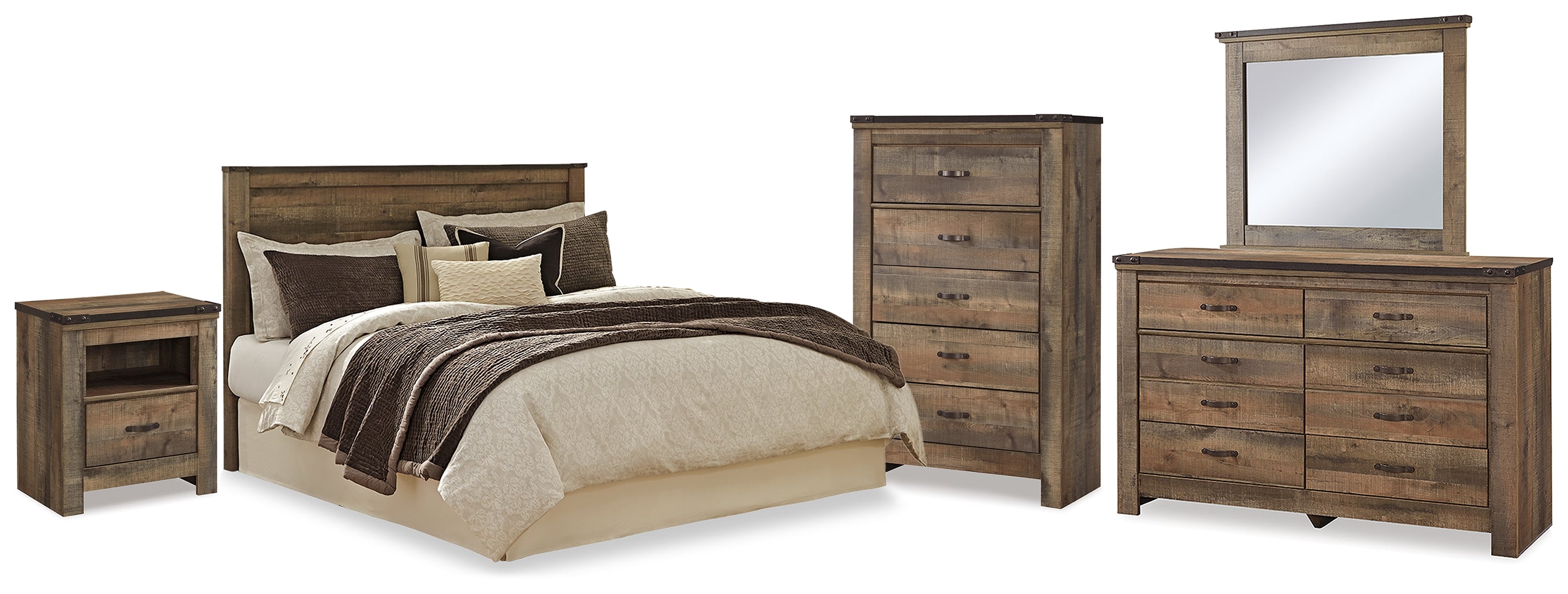 Trinell Queen Panel Headboard & Dresser & Mirror & Chest & Nightstand, Brown