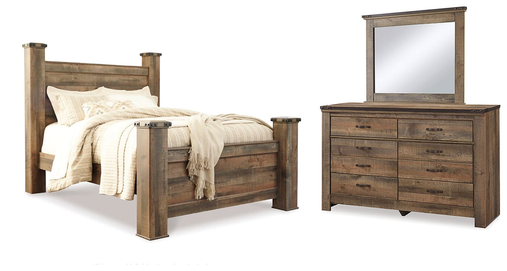 Trinell Brown Queen Poster Bed, Dresser and Mirror