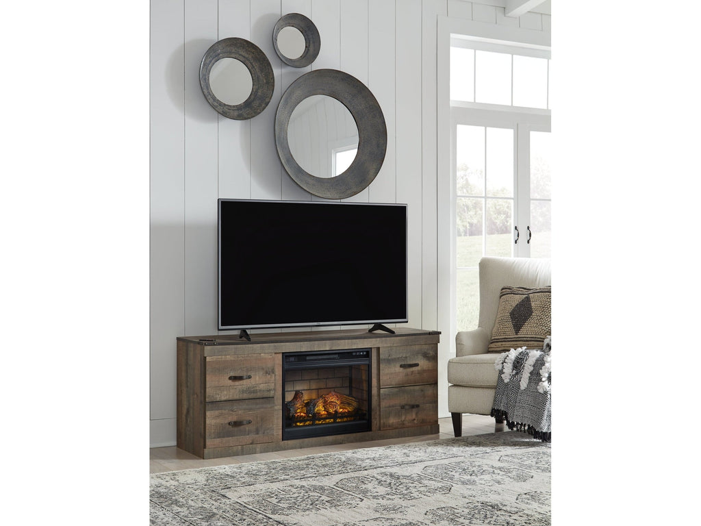 Trinell Brown TV Stand with Electric Fireplace