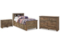 Trinell Brown Twin Bookcase Bed, Dresser and 2 Nightstands
