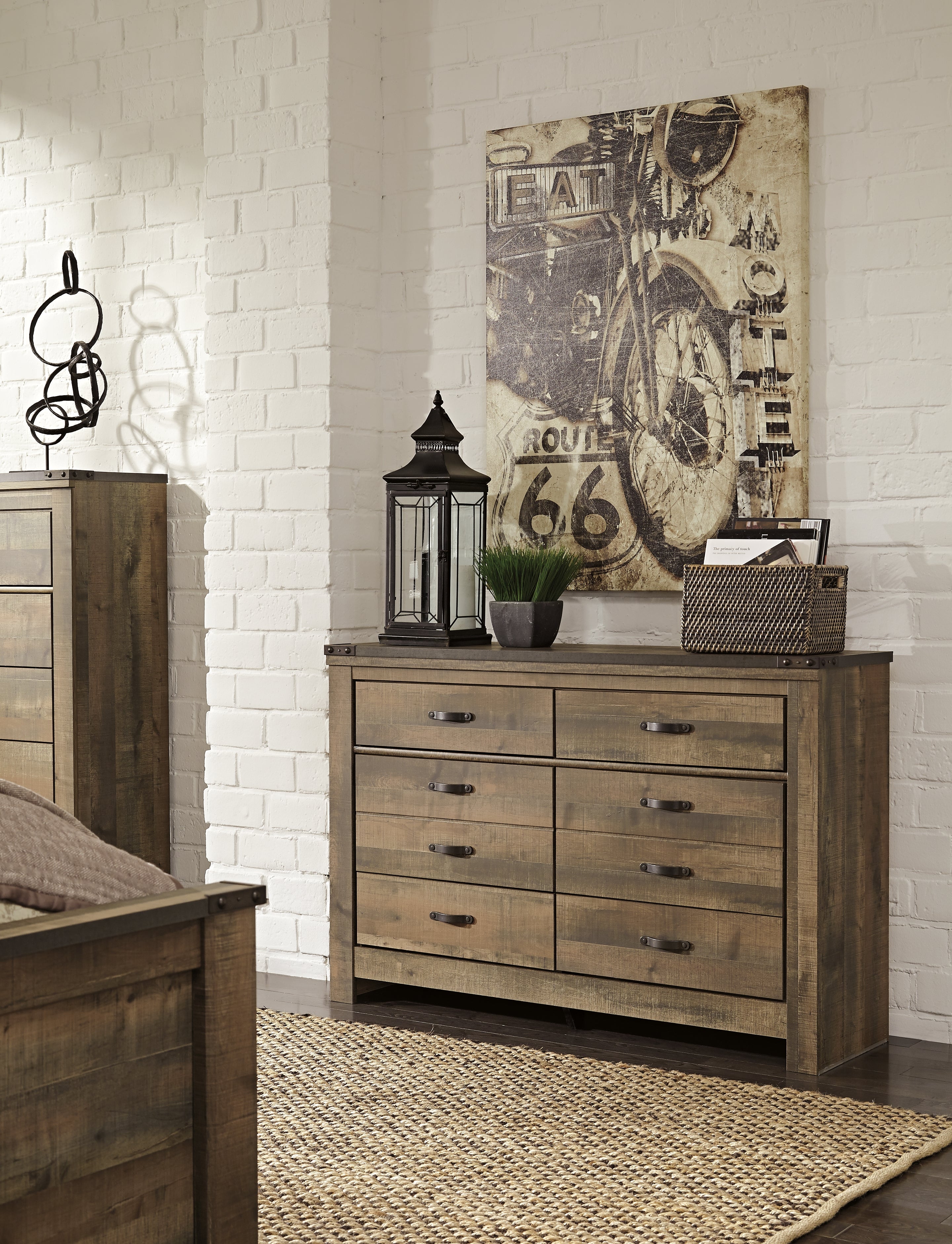 Trinell Brown Twin Bookcase Storage Bed, Dresser and Nightstand