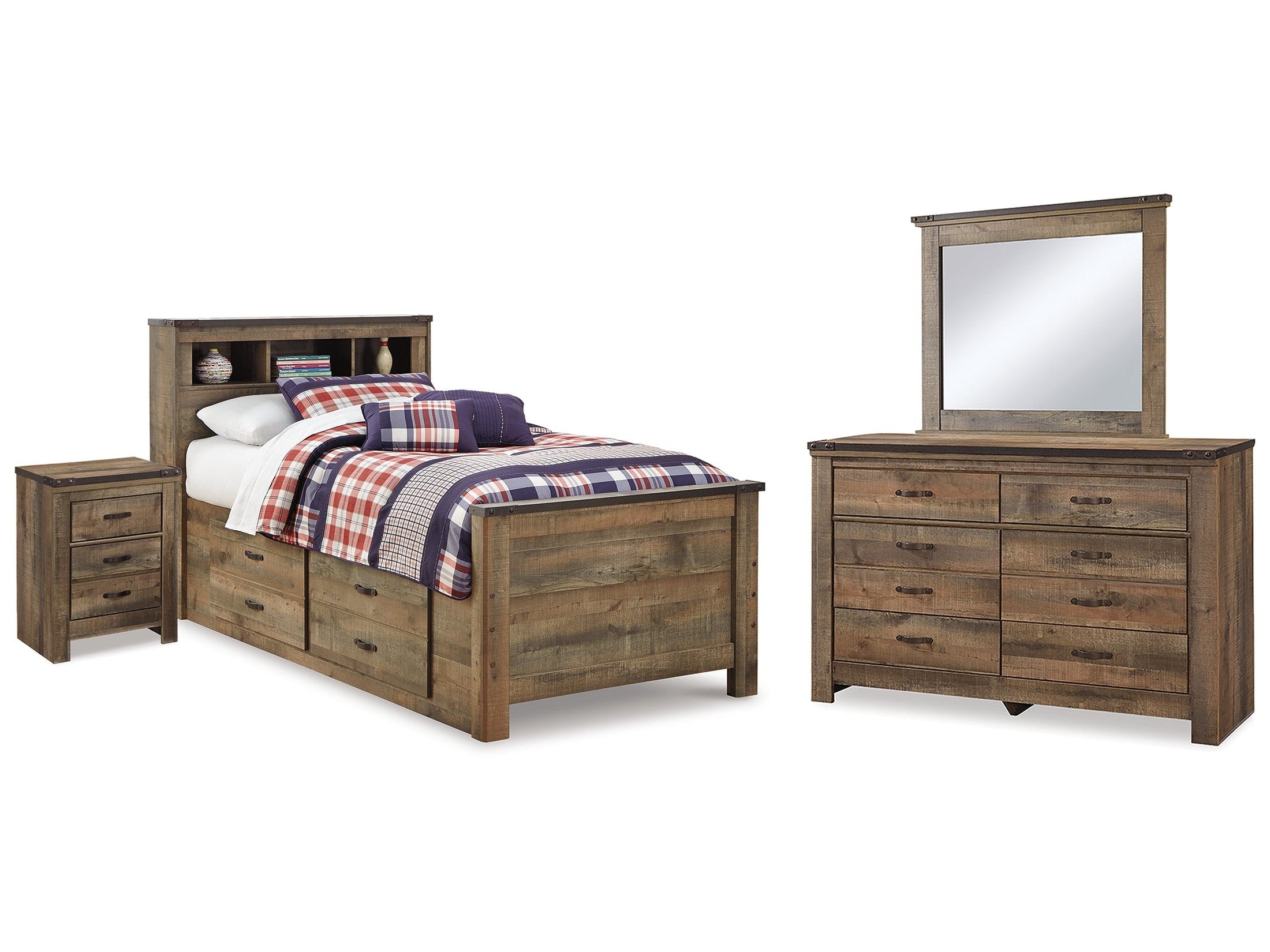 Trinell Twin Bookcase Storage Bedroom Set, Brown