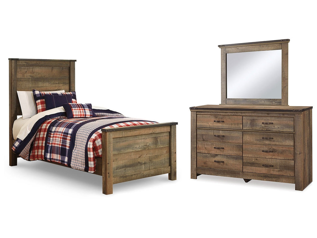 Trinell Brown Twin Panel Bed, Dresser and Mirror