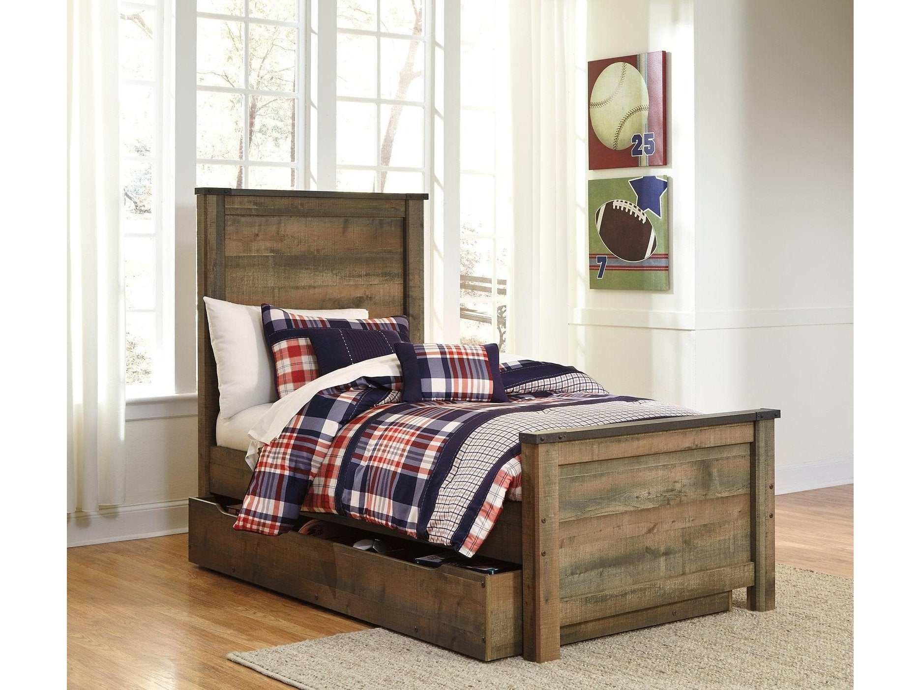 Trinell Brown Twin Panel Bed with 1 Large Storage Drawer
