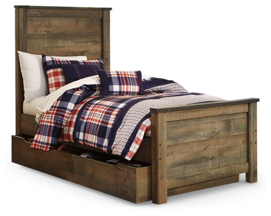 Trinell Brown Twin Panel Bed with 1 Large Storage Drawer