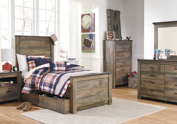 Trinell Brown Twin Panel Bed with 1 Large Storage Drawer