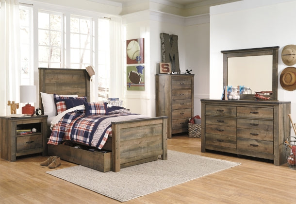 Trinell Brown Twin Panel Bed with 1 Large Storage Drawer