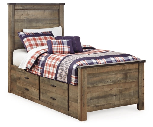 Trinell Brown Twin Panel Bed with 2 Storage Drawers