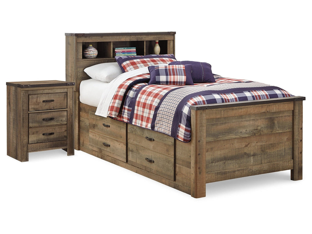 Trinell Brown Twin Panel Bedroom Set with Storage and Nightstand