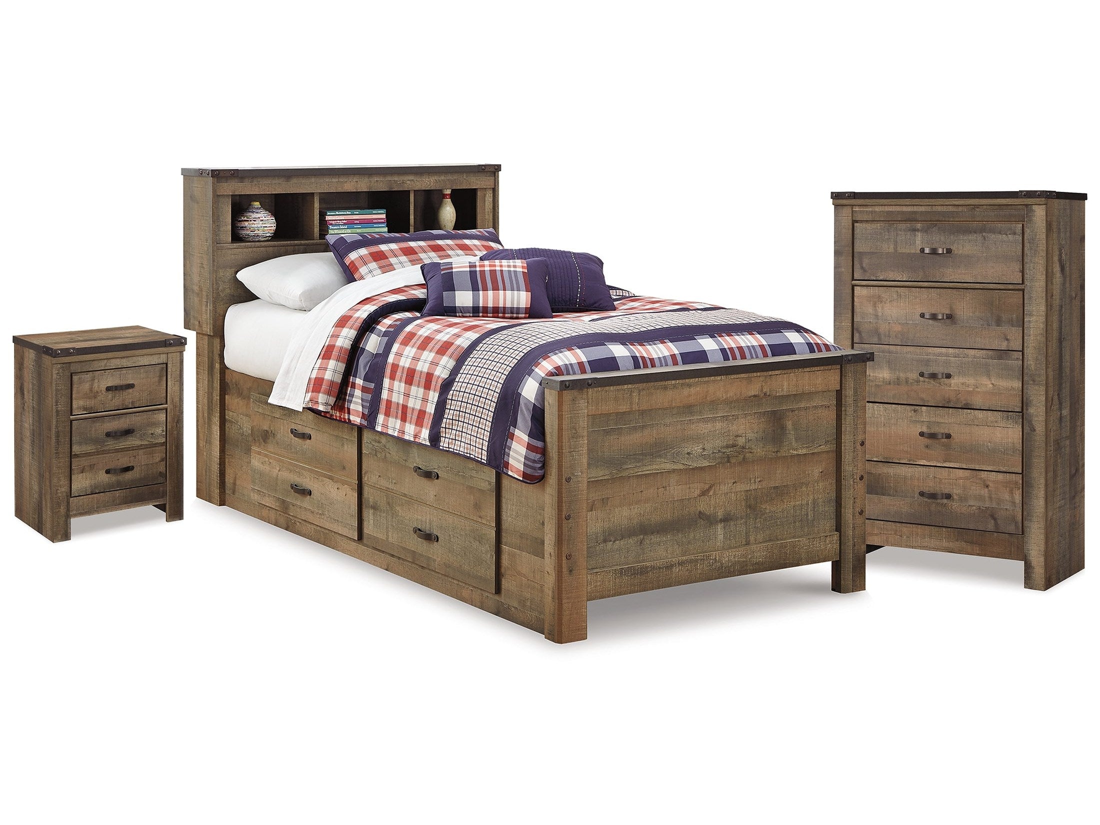 Trinell Brown Twin Storage Bed & Chest & Nightstand