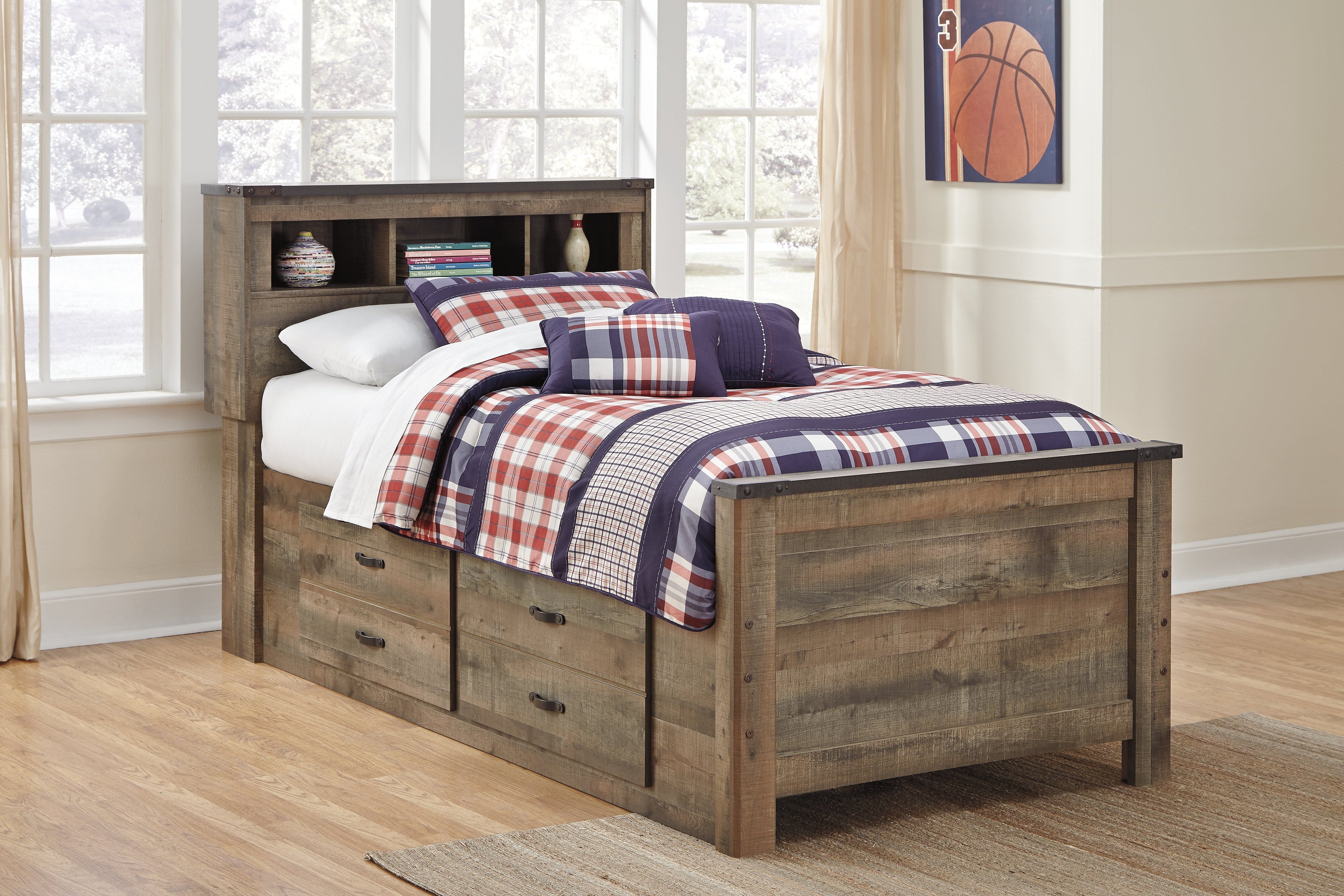 Trinell Brown Twin Storage Bed & Chest & Nightstand