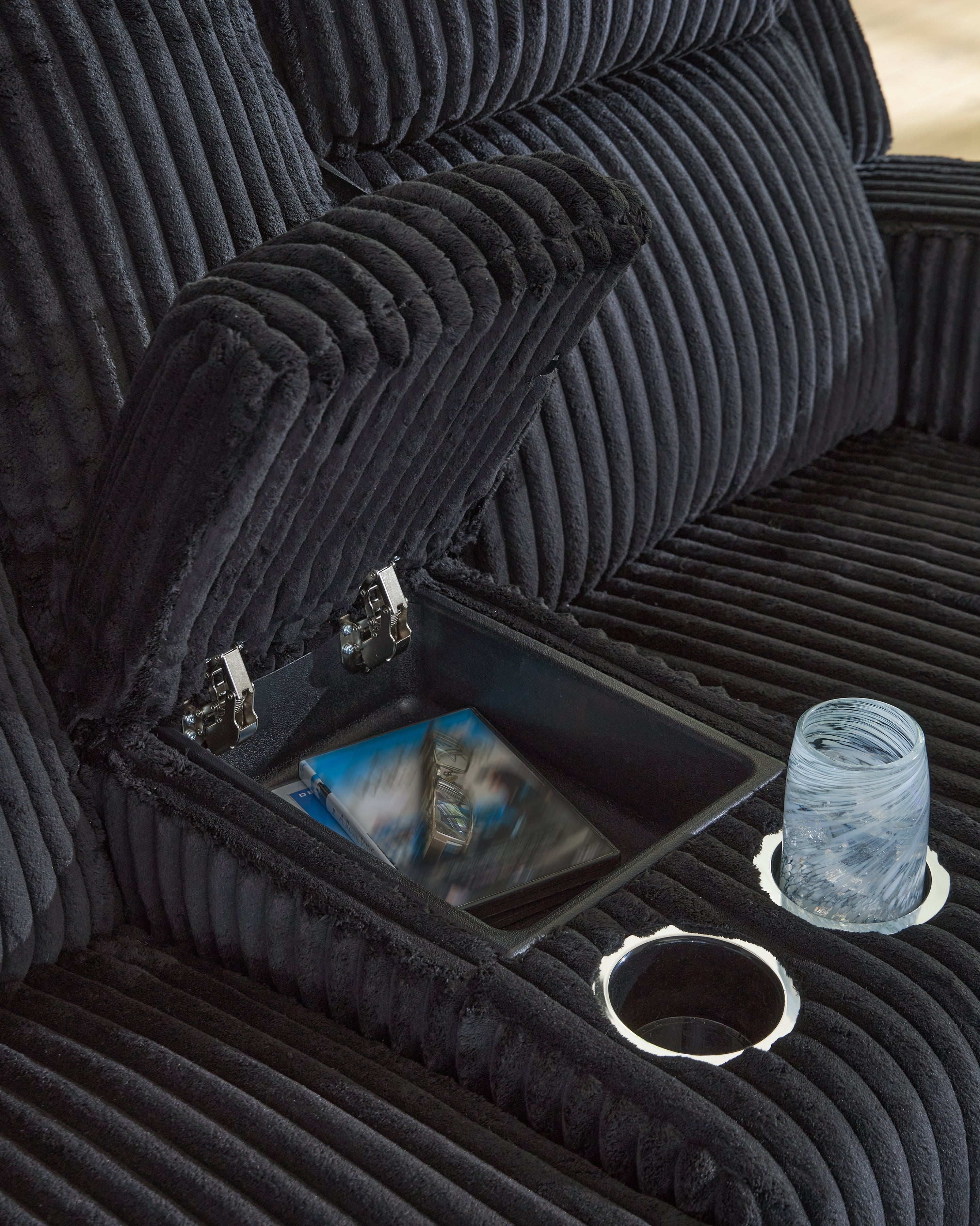 TwinBrooke Black Dual Power Reclining Loveseat with Console