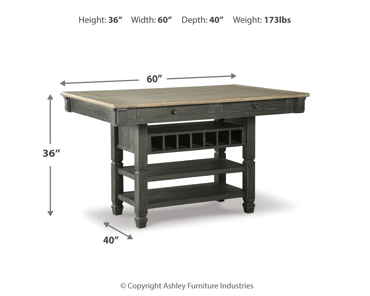 Tyler Creek Black/Gray Counter Height Dining Table and 2 Barstools
