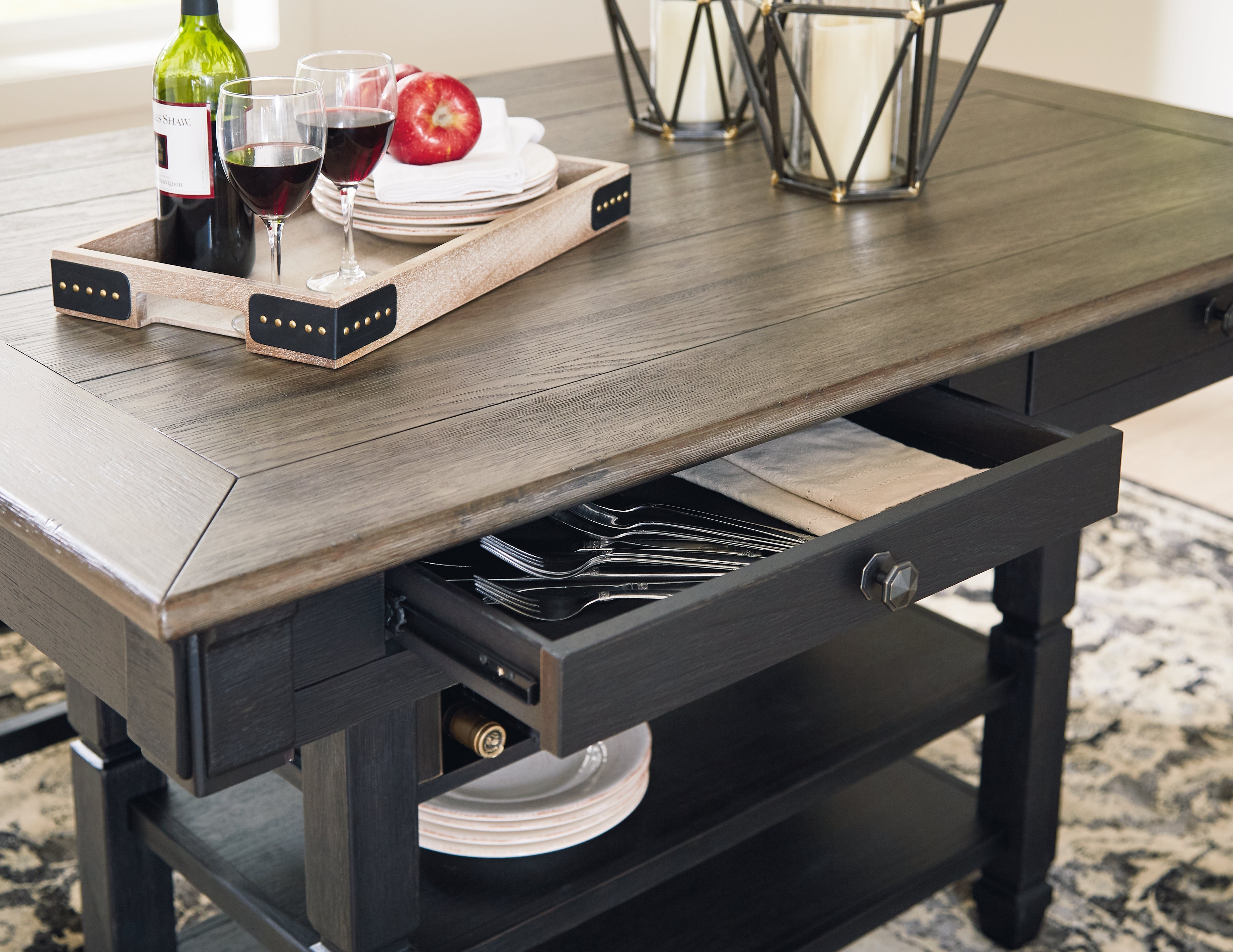 Tyler Creek Black/Gray Counter Height Dining Table and 2 Barstools